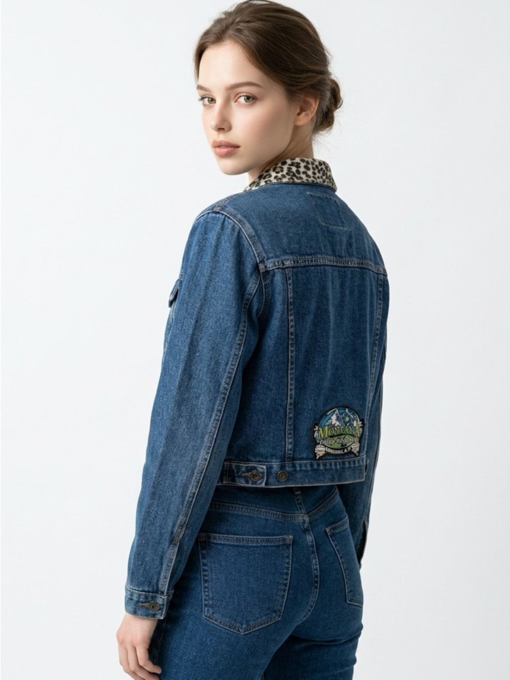 ZANA-DI | Denim Jean Jacket with Leopard & Harley Davidson Patch Women’s Size M